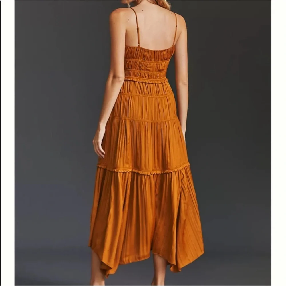 Anthropologie Ruched Slip Tiered Midi Dress Size 8 - Picture 2 of 10
